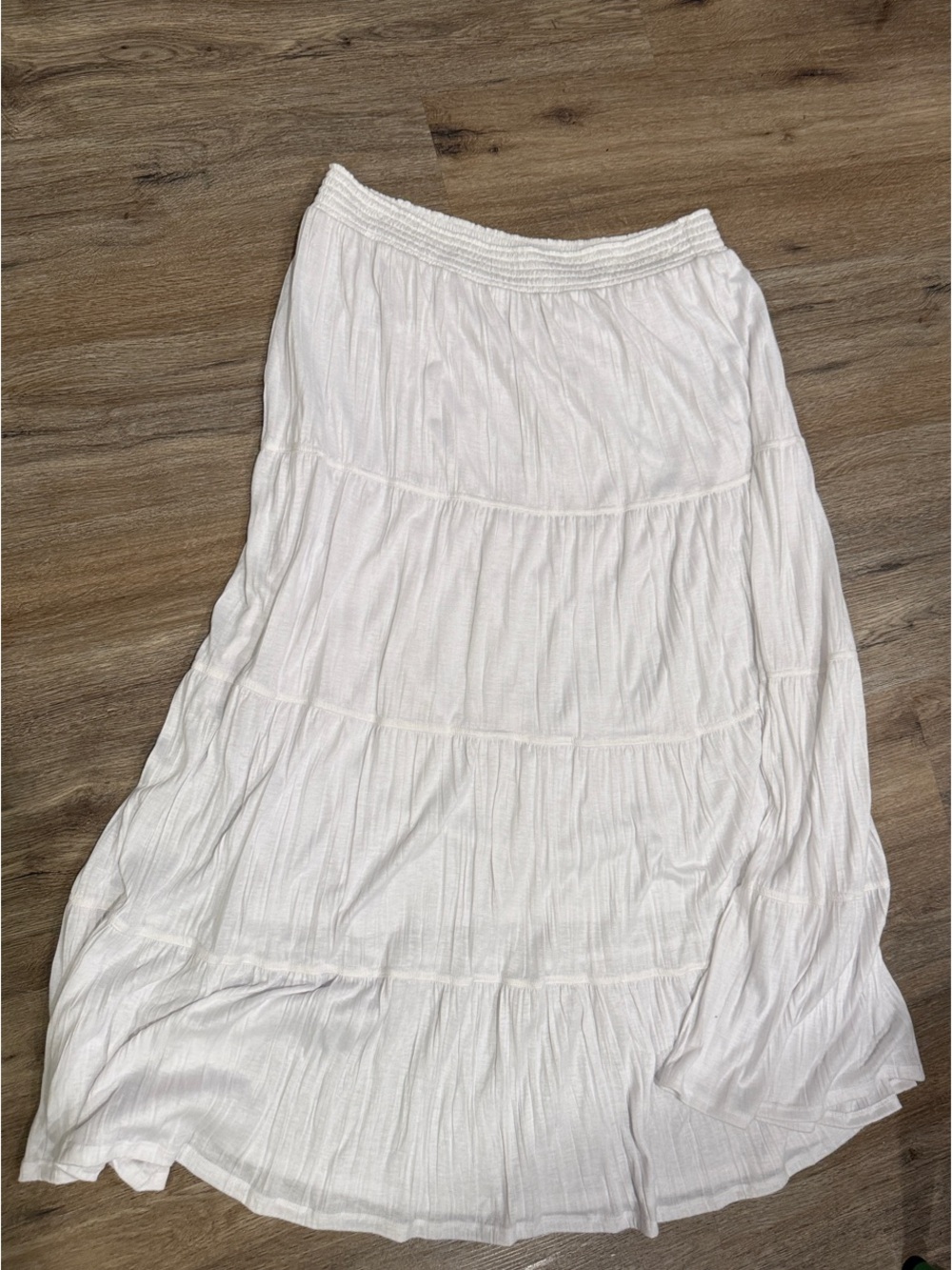 Laura Scott White Tiered Maxi Skirt with Smocked Waist and Lining